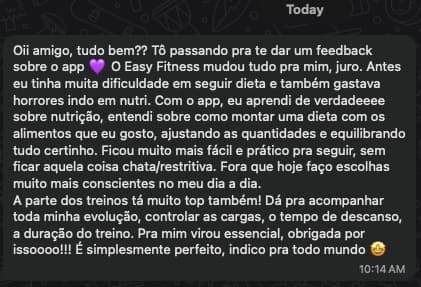Resultado real de usuário do EasyFitness